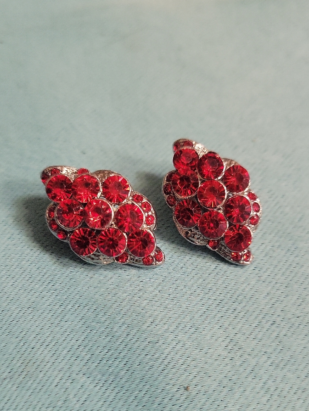 Red Crystal Vintage Clip On Earrings